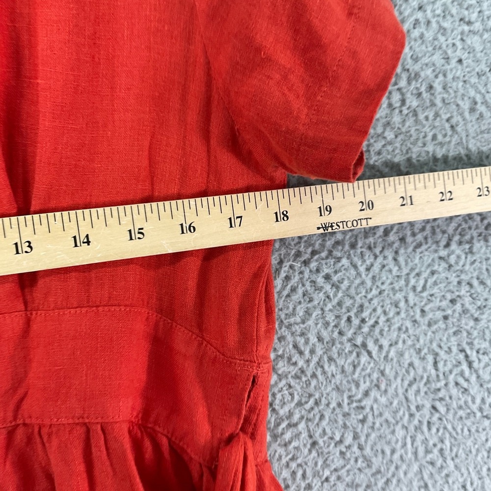 Grae Cove Linen Wrap Dress Women Large Orange Red Midi Short Sleeve V-Neck Boho - Picture 5 of 8